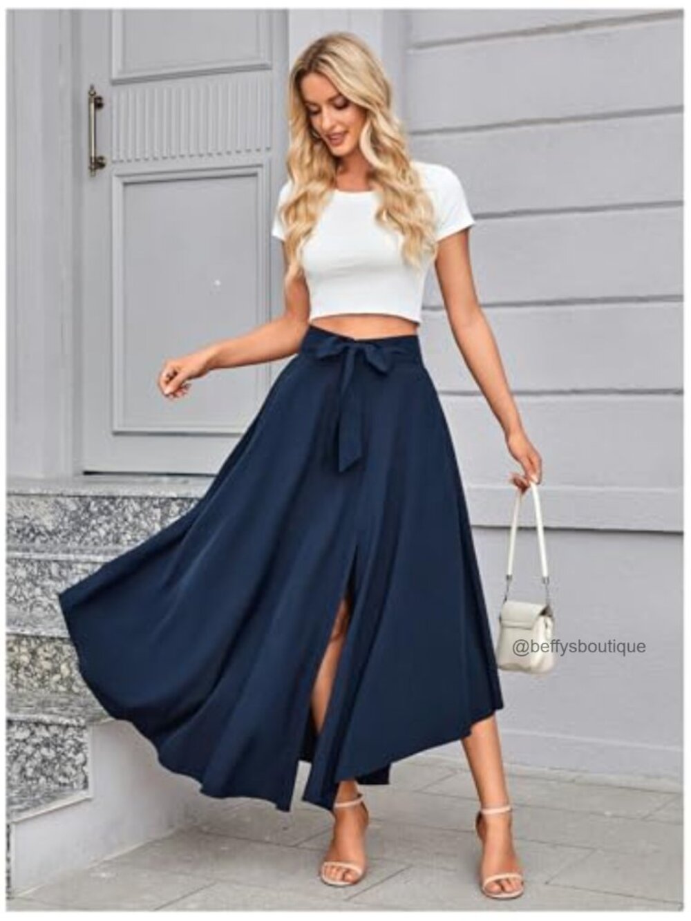 High Waist Flowy Maxi Skirt with Slit Business Casual - Picture 7 of 7